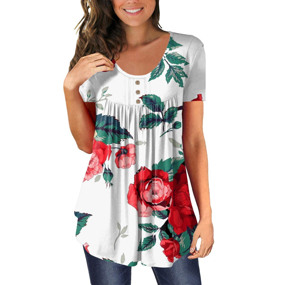 Damen Floral Print Casual Tunika Top WW