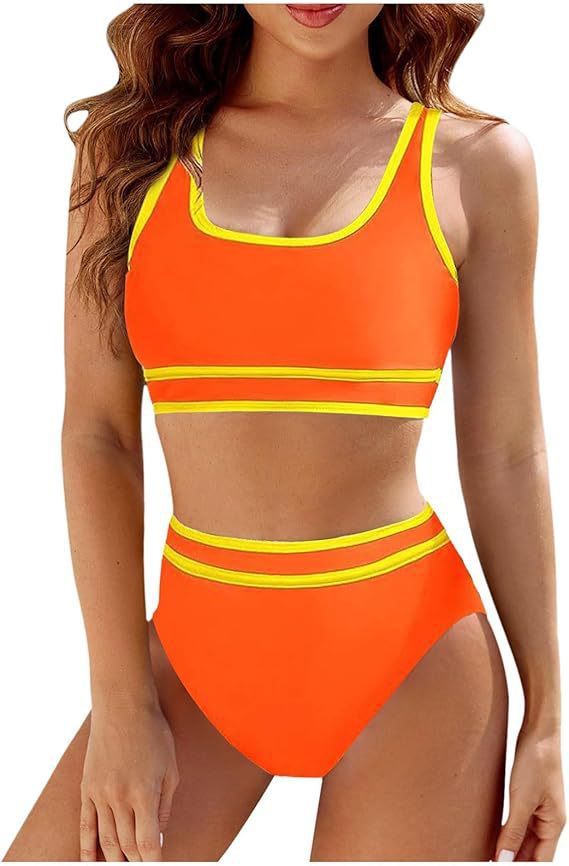 Damen Sportliches Bikini-Set mit hoch geschnittenem Unterteil und sportlichem Oberteil WW