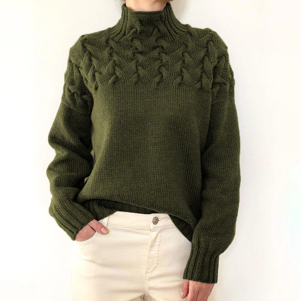 Damen Strickpullover mit hochgeschlossenem Kragen und trendigem Zopfmuster WW