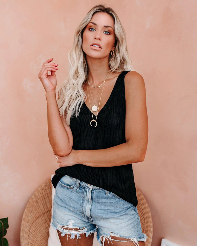 WW | Elegantes Armelloses Stricktop mit V-ausschnitt