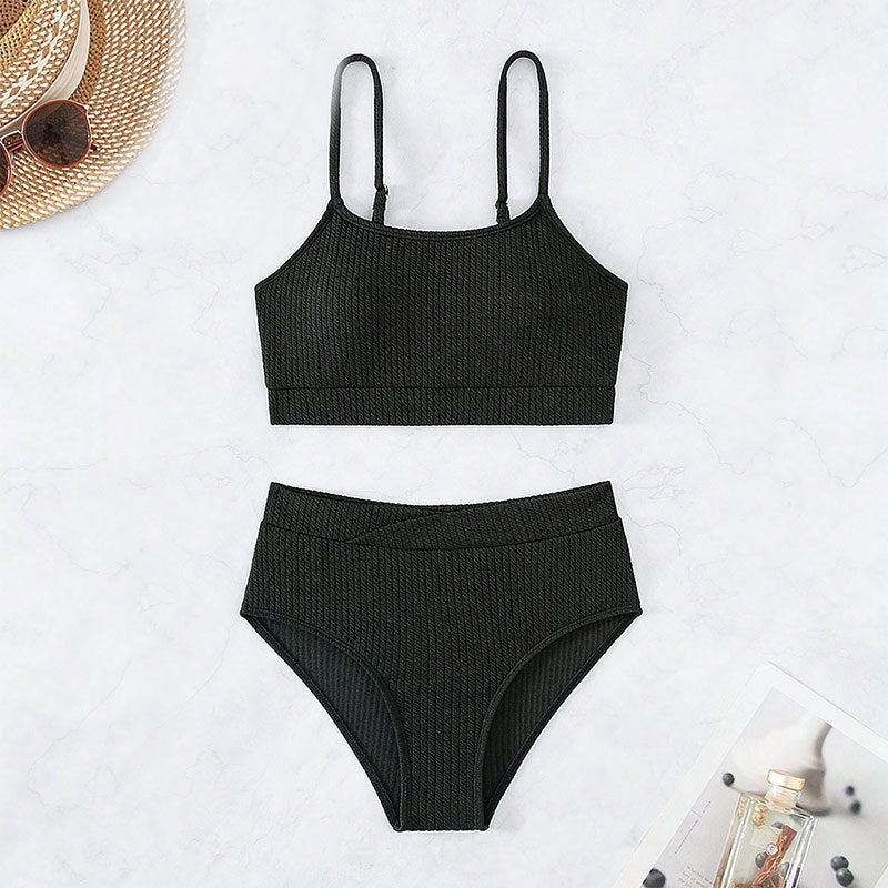 Damen Bikini-Set mit hoher Taille und strukturiertem Oberteil WW