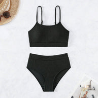 Damen Bikini-Set mit hoher Taille und strukturiertem Oberteil WW