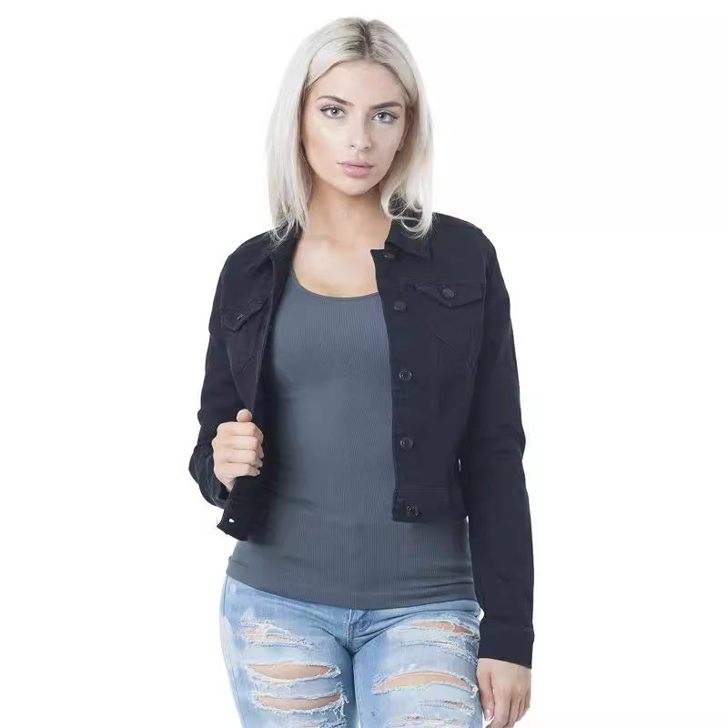 Damen Denim-Jacke im modernen Cropped-Design mit funktionalen Taschen und lässigem Schnitt WW