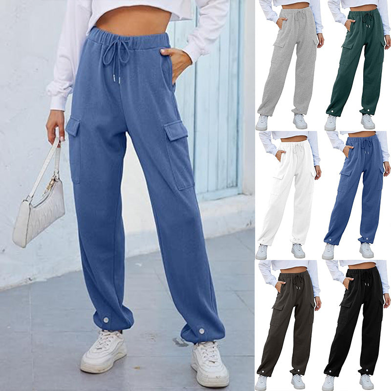 Damen Cargo-Relaxed-Fit Hose mit verstellbarem Bund und großen Taschen WW
