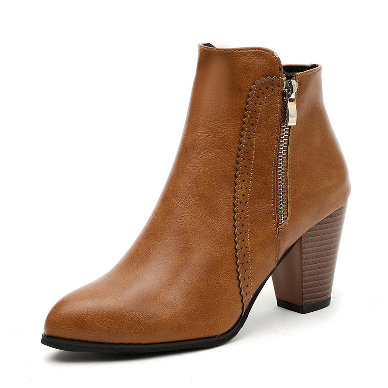 Damen elegante Stiefeletten mit modischem Reißverschluss und hochwertiger Sohle W&W