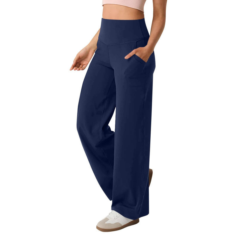 Damen weite High-Waist Freizeithose mit praktischen Taschen WW