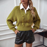 Damen Strickpullover mit stylischem Kragen WW