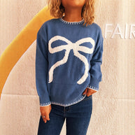 Damen Strickpullover mit verspieltem Schleifenmotiv und elegantem Abschluss WW