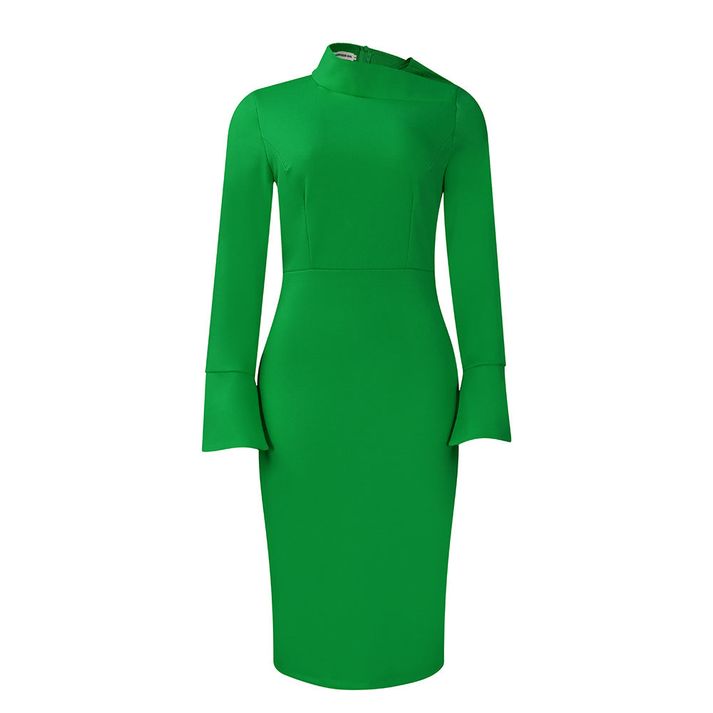Damen Etuikleid mit asymmetrischem Kragen und eleganten Schößchenärmeln WW