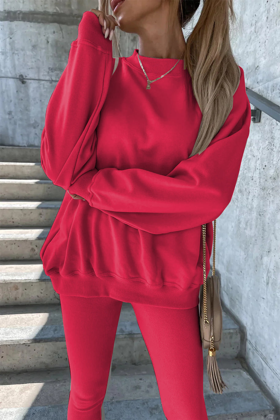 Damen Sportlicher Freizeitanzug mit oversized Sweatshirt und enganliegenden Leggings WW