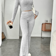 Damen sportliches Rippstrick-Loungewear-Set WW