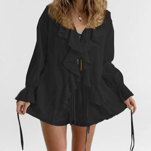 Damen Kleid mit Rüschendetails und lockerem Schnitt W&W Mode