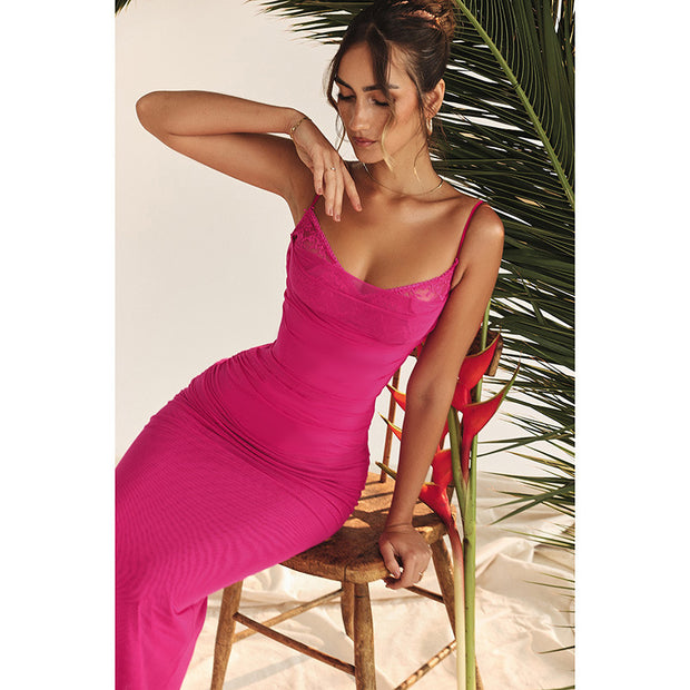 Damen Elegantes Maxikleid mit raffinierten Rüschendetails und verstellbaren Trägern W&W