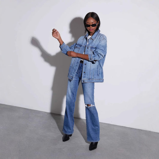 Damen Oversized Denimjacke im modernen Streetstyle mit lässigem Schnitt WW