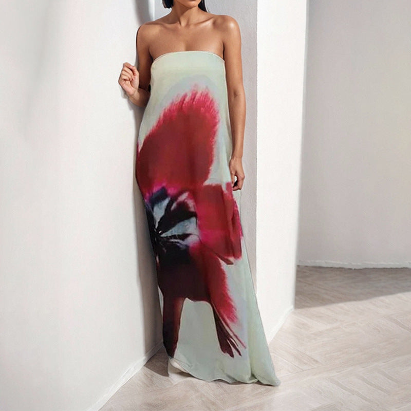 Damen Maxikleid mit schulterfreiem Design und floralen Akzenten W&W Mode