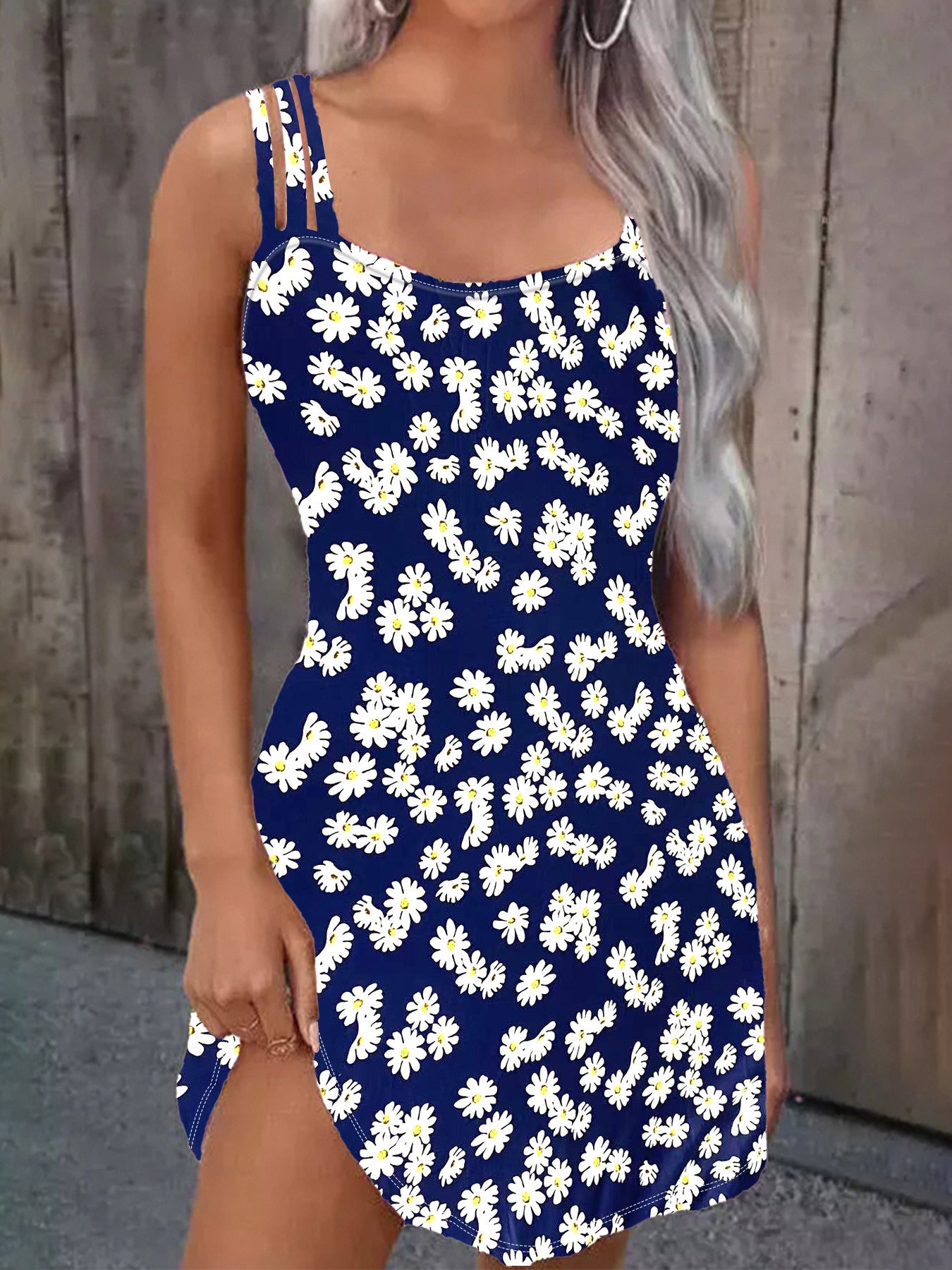 Damen kurzes Blumenkleid mit verstellbaren Spaghettiträgern WW