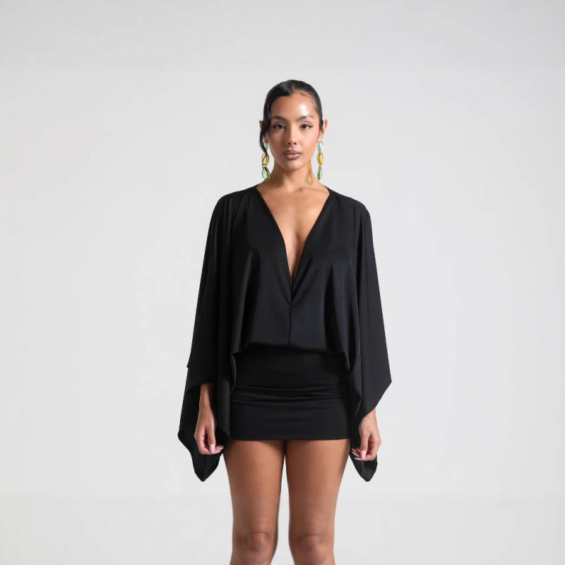 Damen Chices Minikleid mit voluminösen Ärmeln und elegantem Stehkragen W&W Mode