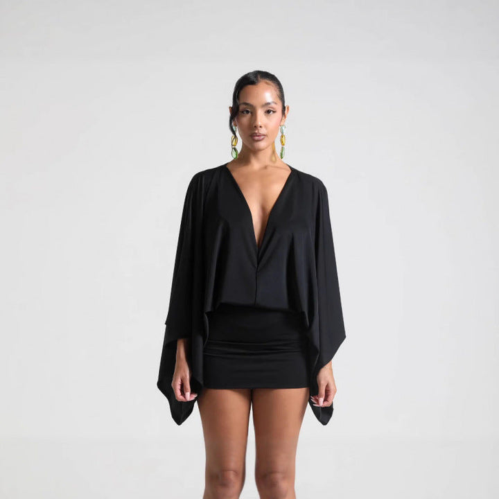 Damen Chices Minikleid mit voluminösen Ärmeln und elegantem Stehkragen W&W Mode