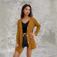 Damen Strickcardigan mit luftigen Mustern und Knopfdetails WW