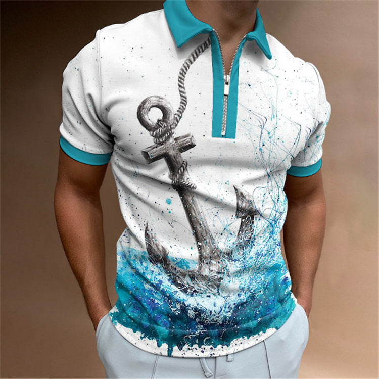 Herren Poloshirt mit maritimem Motiv und modernem Reißverschluss WW
