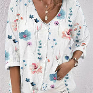 Damen Bluse mit floralem Druck und modernem Knopfdesign WW