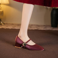 Dame Quadrat-Zehentrenner Mary Jane Pumps mit Blockabsatz WW