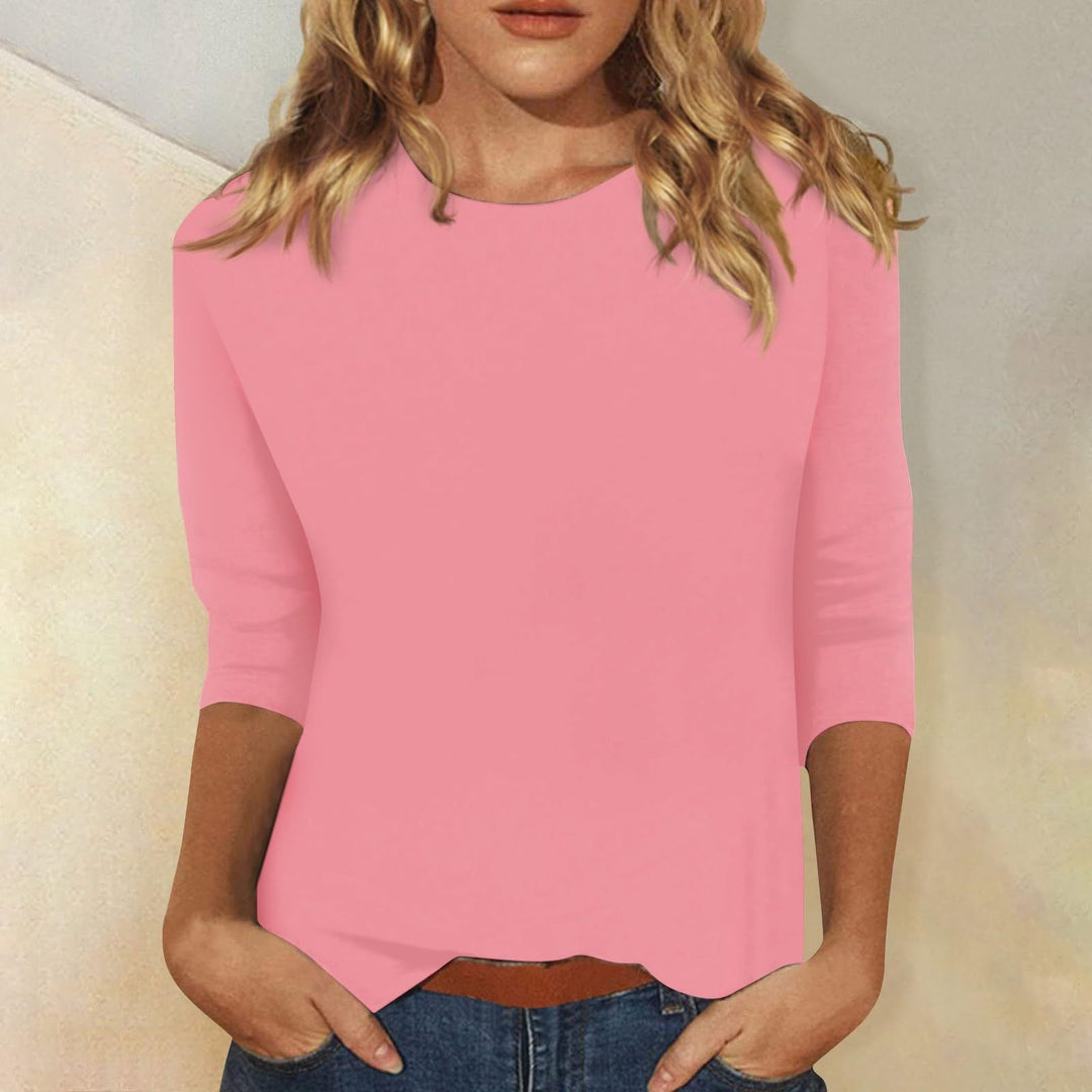 Damen lässiges Oberteil mit eleganten 3/4-Ärmeln und geschwungenem Saum W&W Mode