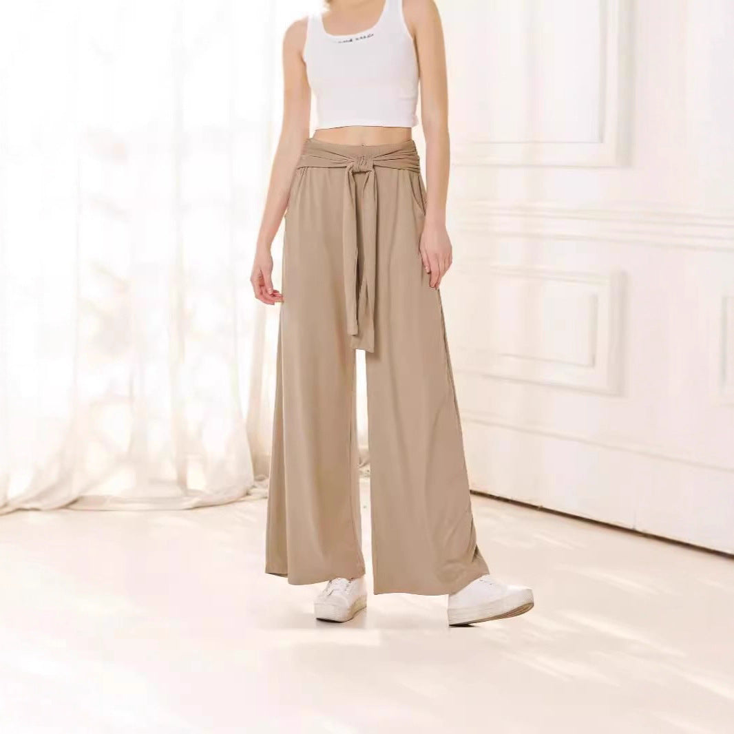 Damen Bequeme und stylische Weite Hose mit Taillengürtel WW