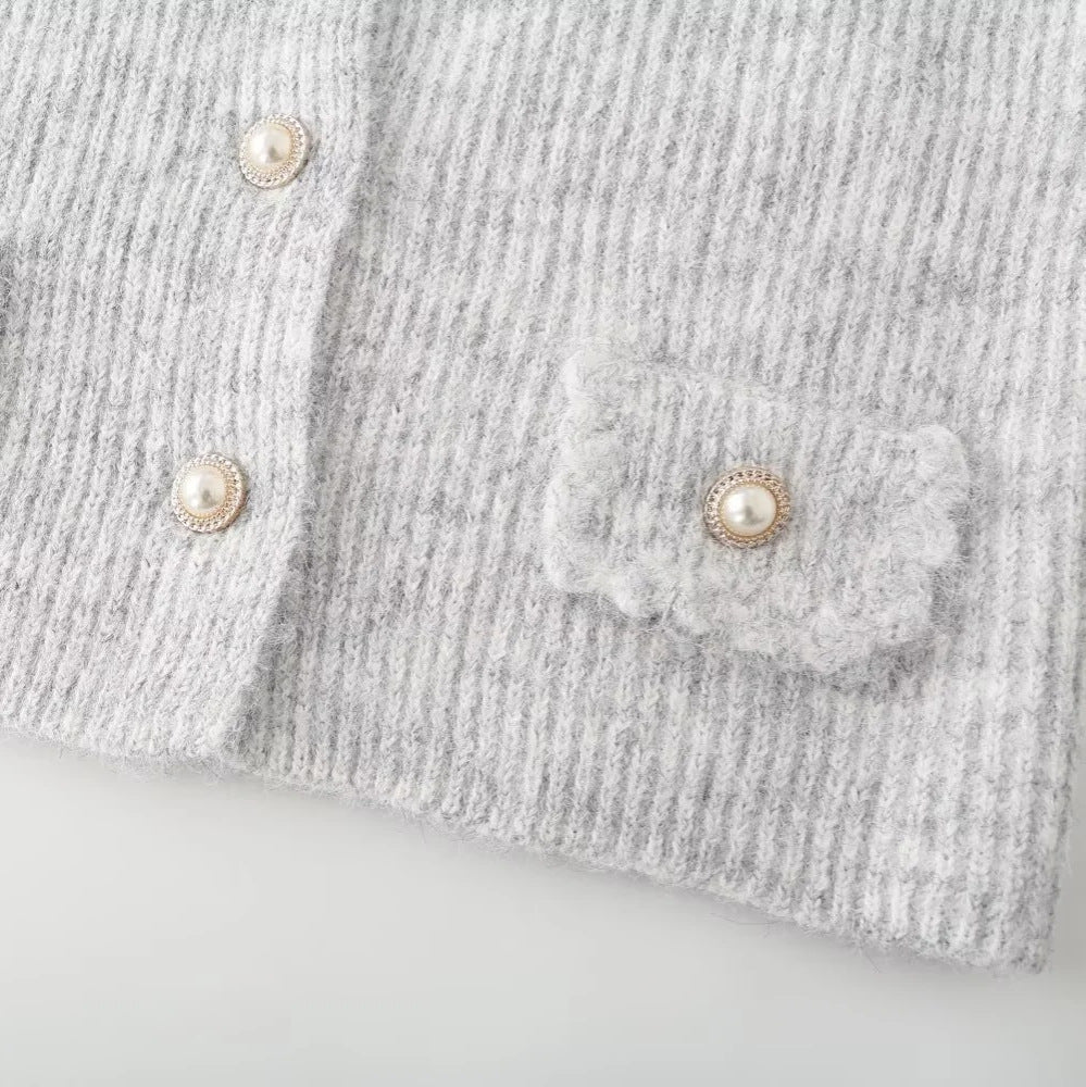 Damen modische Wohlfühl-Strickjacke mit elegantem Kragen und praktischen Taschen W&W Mode