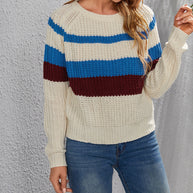 Damen Baumwollpullover mit modernen Blockstreifen und Rundhalsausschnitt WW