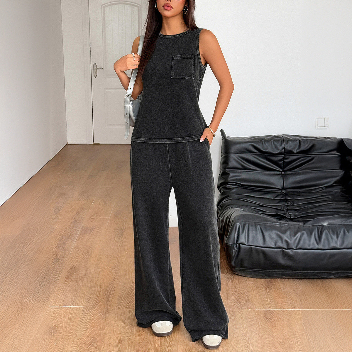 Damen Bequemes Freizeit-Set mit weit geschnittenen Hosen und ärmellosem Oberteil WW
