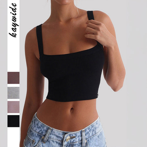 Damen figurbetontes Crop-Top mit breiten Trägern und Rippstruktur WW