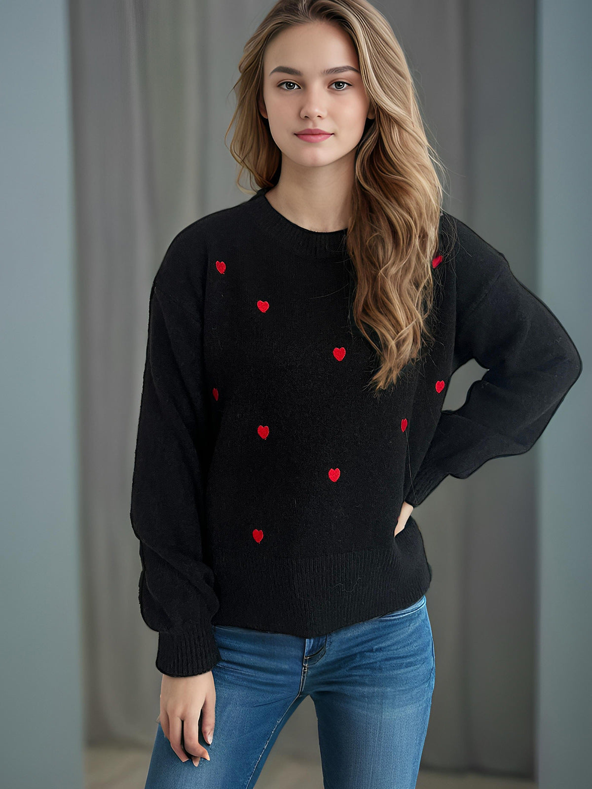 Damen Pullover mit verspieltem Herzdesign WW