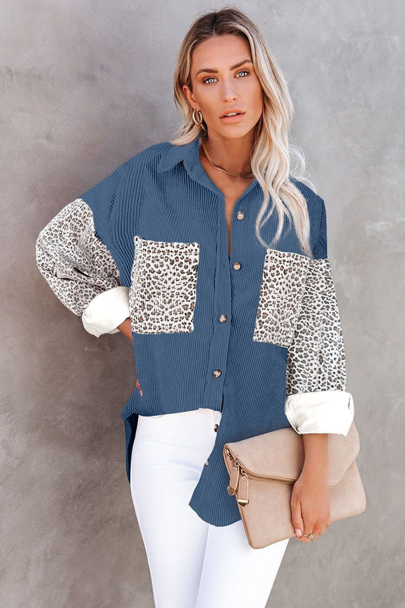 Damen Trendige Kordjacke mit Leo-Details WW