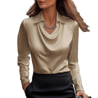 Damen Seidene Bluse mit schickem Wasserfall-Ausschnitt und lange Ärmel WW