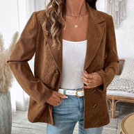 Damen samtiger Blazer mit doppelter Knopfleiste und elegantem Schnitt WW