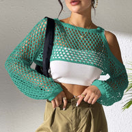 Damen lässiger Netzpullover mit offenen Schultern und weitem Schnitt WW