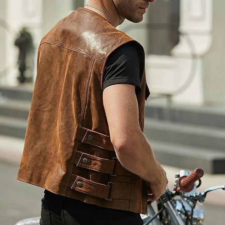 W&W Mode | Robuste Leder Weste Mit Vielen Taschen