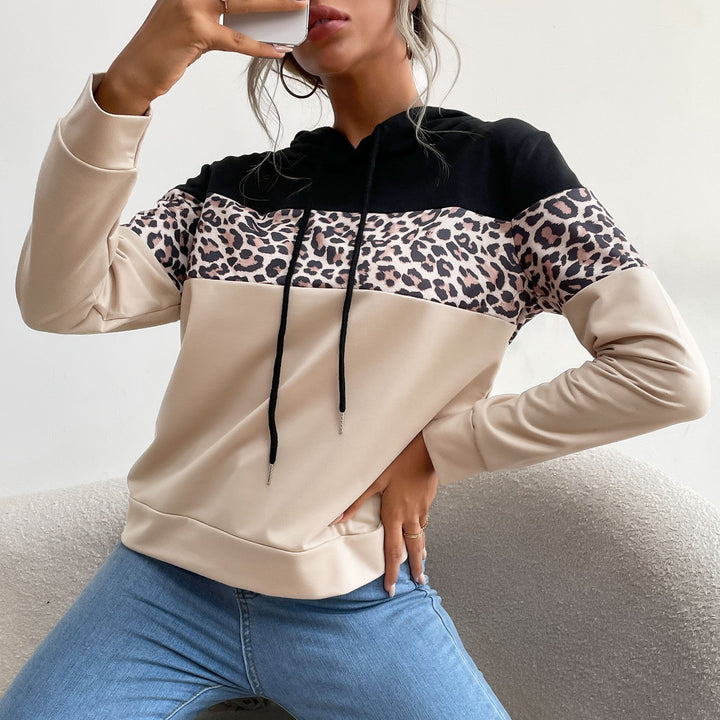 Damen Kapuzenpullover mit modischem Leoparden-Muster und sportlicher Passform W&W Mode