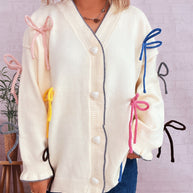 Damen Strickjacke mit bunten Schleifendetails WW