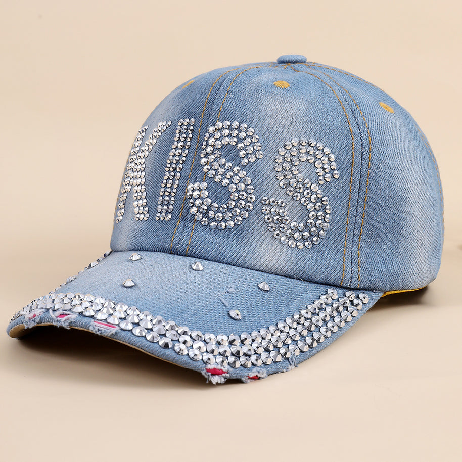 Damen funkelnde Baseballkappe aus hochwertigem Denim mit Strassverzierungen WW