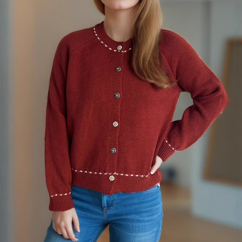 Damen Strickjacke mit dekorativen Knopfdetails und breiten Ärmeln WW