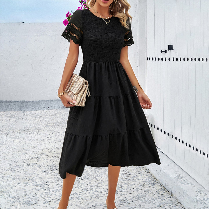 Damen Midikleid mit Puffärmeln und elastischem Oberteil W&W Mode