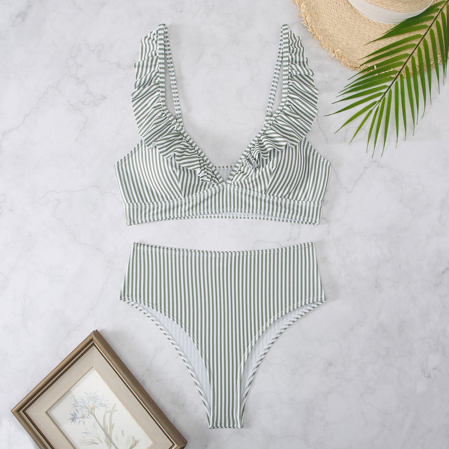 Damen Bikini-Set mit voluminösen Rüschen und hohem Taillenbund WW