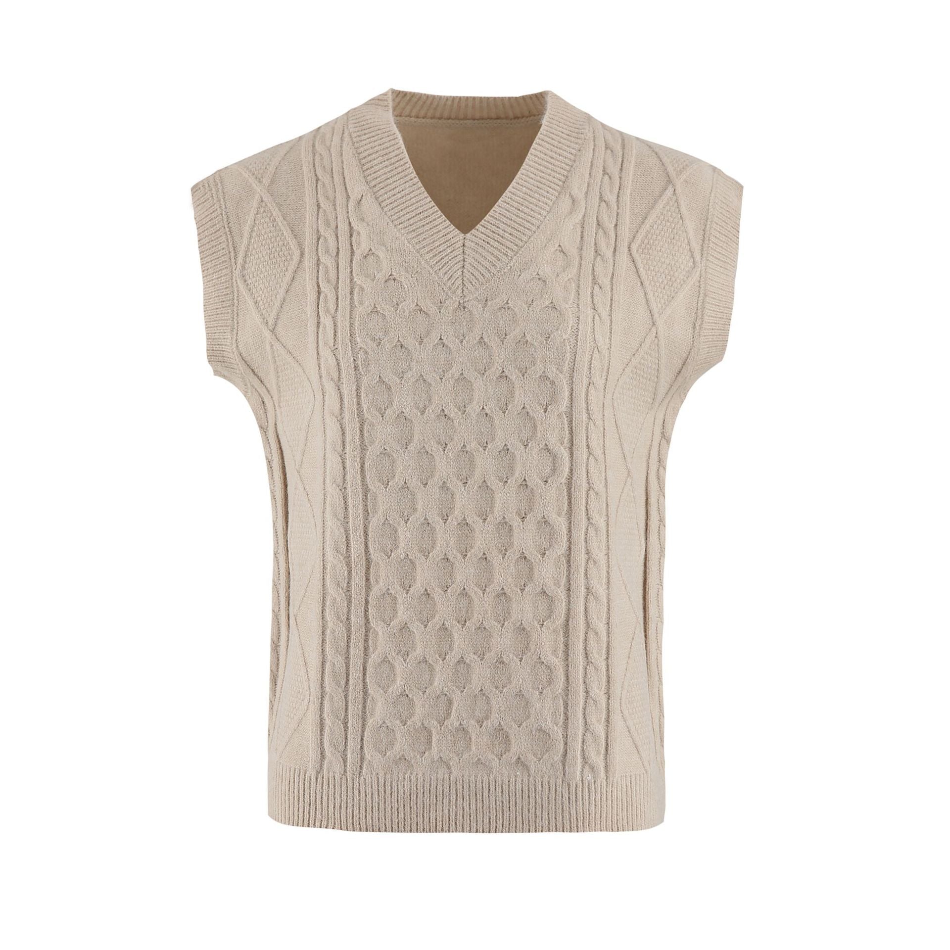 Damen Strickweste mit V-Ausschnitt und Kabelmuster WW