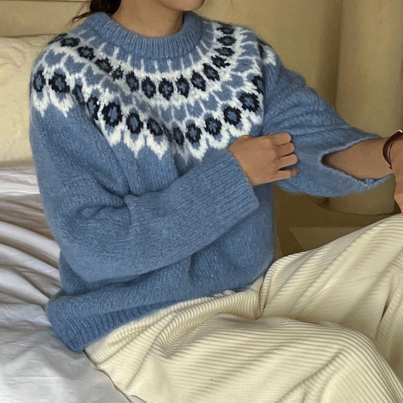 Damen Strickpullover mit traditionellem Norwegermuster WW