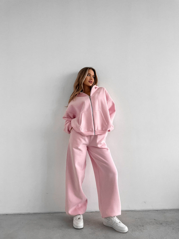 Damen Bequemes Zweiteiliges Fleece-Outfit mit Kapuze WW
