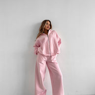Damen Bequemes Zweiteiliges Fleece-Outfit mit Kapuze WW
