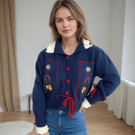 Damen Strickjacke mit floralen Stickereien und dekorativen Knöpfen WW