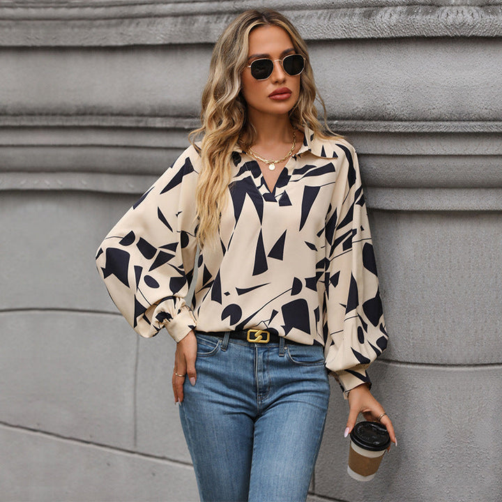 Damen Bluse mit auffälligem grafischem Design und voluminösen Ärmeln W&W Mode